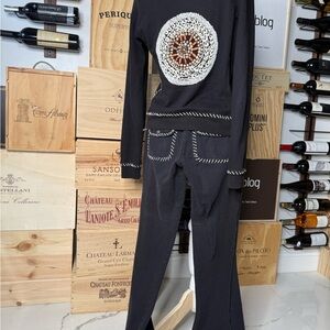 TWISTED HEART Black Embellished Jumpsuit with White & Orange Medallion